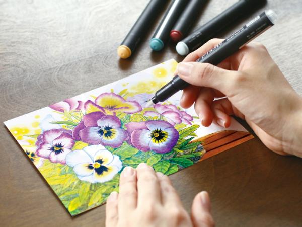 ペンで鮮やかに彩る　お花の水彩画風ぬり絵コレクション (23はるなつ)