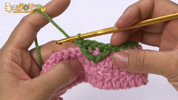 長編みの表引き上げ編み2目編み入れる | かぎ針編みの基本